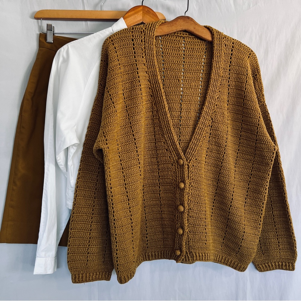 VTG 90s Isda & Co Crochet Linen Cotton Sweater Tailored Shorts Button Up Set - S